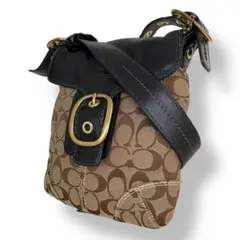 良品　コーチ　ショルダーバッグ　シグネチャー　ホースロゴ　ゴールド金具