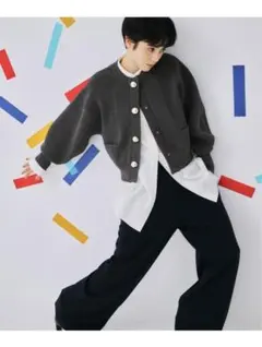 ダークグレー ボタン付きニットカーディガン　アダムエロペ