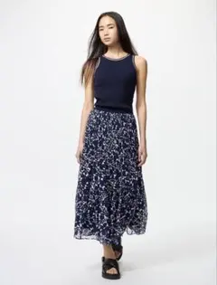UNIQLO シフォンティアードスカート s ネイビー