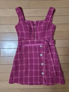 Sサイズ JEWELS ピンク ツイード ドレス