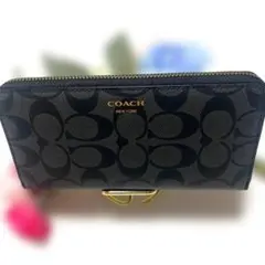 COACH 長財布 F74597 ブラック/チャコール シグネチャー柄