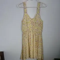 ワンピース  チュニック (イエロー×花柄 size M～Ｌ)