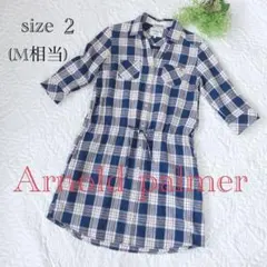 【春〜/麻混】アーノルドパーマーチェックシャツワンピース　2  M相当