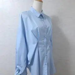 LIAN 高見え ウエストタック カラーシャツ お洒落 ブルーのサムネイル