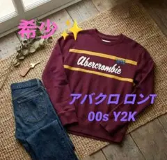 【00s Y2K】アバクロンビー ロンT 赤 刺繍 レディースXL　オーバサイズ