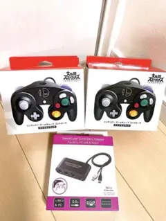 ニンテンドー ゲームキューブ コントローラー スマブラブラック×2 接続タップ付