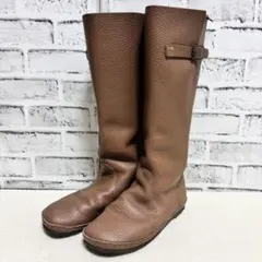 KOOS コース ロングブーツ ベルト付き シボ皮ブーツ ブラウン 38