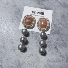 No.708 ハンドメイド　ビーズ刺繍　コットンパール　ピアス　イヤリング