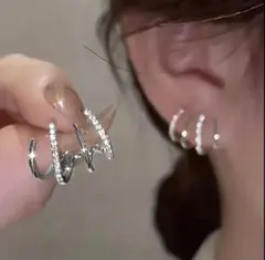 クリスタル ストーン フープ型 ピアス 韓国 ワンホン 結婚式