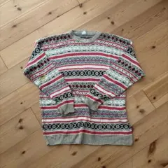 イタリア製　幾何学模様 ニットセーター グレー 赤