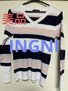 ingniストライプ Vネック長袖ニット