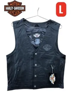 [在庫処分] 新品 Harley-Davidson 本革ベスト ブラック/L