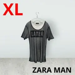 ZARA MAN　ザラメン　重ね編みTシャツ　ホワイト×ブラック　XL
