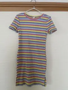 【最安値】SHEIN ボーダー柄 リブ半袖ワンピース 8Y