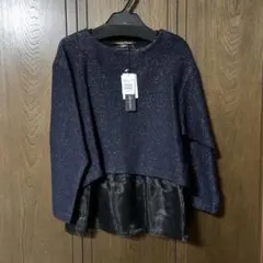 値下げ★新品タグ付き★ ラメレイヤードカットソー ネイビーのサムネイル
