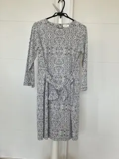 ALPHA CUBIC ワンピース　11号　ダマスク柄　七分袖　ウエストマーク