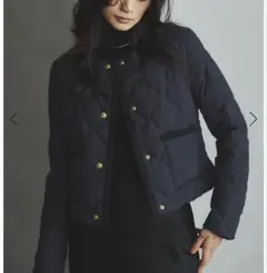 TAION×anuansノーカラーキルティングショートダウン　ネイビー