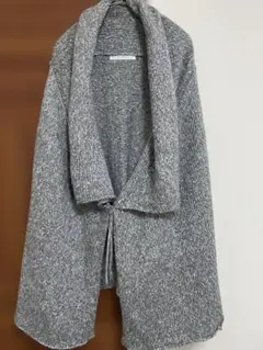 ショールカラー ニットカーディガン グレー コンチョ風ボタン