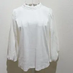 【Khalita】レース襟付き パフスリーブ リブニットトップス アイボリー M