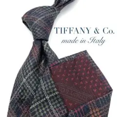 【極美品】TIFFANY & Co. ネクタイ チェック柄 透かし模様 ネイビー