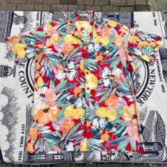 90s Wallachs アロハシャツ USA製 フラワー柄 開襟 ボックス L