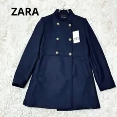 【新品タグ付き】 ザラ ウールダブルブレストコート ハイネック 金ボタン 高級感