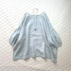 美品 BEARDSLEY リネン前後ブラウス（ブルー） - メルカリ