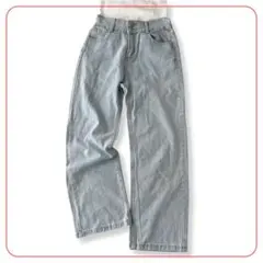 デニム ジーンズ ジーパン ワイドパンツ L 色落ち ウエストゴム レディース