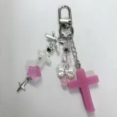 ビーズキーホルダー レジン デコ 携帯ストラップ 十字架 y2k 平成女児 韓国