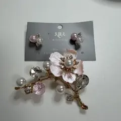 桜モチーフ ブローチピアスセット お呼ばれ セレモニー