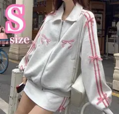 リボン ライン スウェット セットアップ スカート 韓国 甘辛ミックス Sサイズ