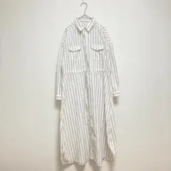 【イング】 シャツワンピース 長袖ロング ホワイトストライプ柄 レディースM