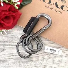 《新品》COACH カラビナ　メンズ　ブラック レザー キーリング　キーホルダー