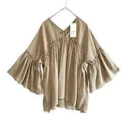 【新品タグ付】アースミュージック 楊柳 ギャザー シフォン ブラウス F シアー