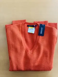 DKNY オレンジ 長袖　Vネックセーター XL