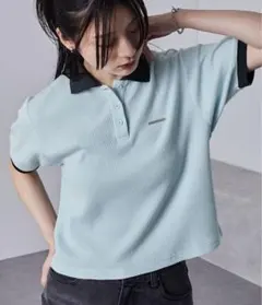 【nui nullu】メタルプレートリンガークロップドワッフルポロシャツ