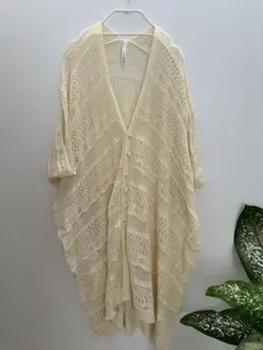 スナオクワハラ　アイボリー レース編みカーディガン 半袖