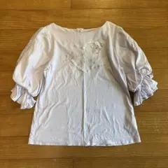 メゾピアノ　薄紫色 ハート装飾 バルーンスリーブ Tシャツ　150cm