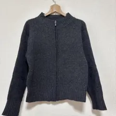 ダークグレー ジッパー付き リブ編みセーター　M