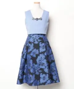 スナイデル 2ピース ワンピース ジャガード ビジュー フレア ブルー 刺繍