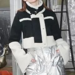 スエード ボア ジャケット コート フレアスリーブ ショート丈 黒