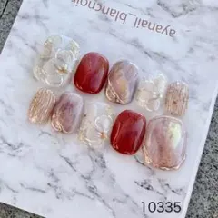 ネイルチップ 10335 レッド フラワー ニュアンス 現品 つけ爪　成人式
