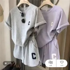 Cロゴ 半袖Tシャツ ショートパンツ ルームウェア セットアップ
