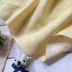 ■0.5ｍ■延長可能■オーガニック100％■ダブルガーゼリバーシブル水玉◇キイロ