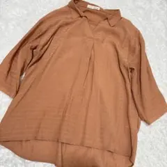 【 美品 】レーヨン くすみ オレンジ カットソー シューラルー 襟 七分袖