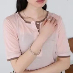 新品未使用 forksy. ヘンリーネック Tシャツ レイヤード 配色 接触冷感のサムネイル