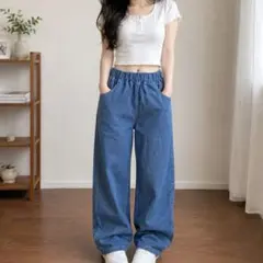 キッズ デニムパンツ ロングパンツ ウエストゴムのサムネイル
