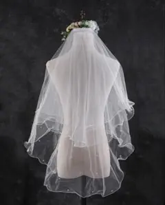 【ウェディングベール 二層 ホワイト パール装飾】