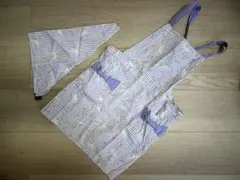 130 ユニコーン柄エプロン バンダナセット 小学低学年 パープル 女の子