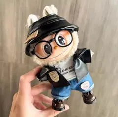 【新品】ラブブ用ぬい服　レザー帽、レザージャケット、カットソー、パンツ4点セット